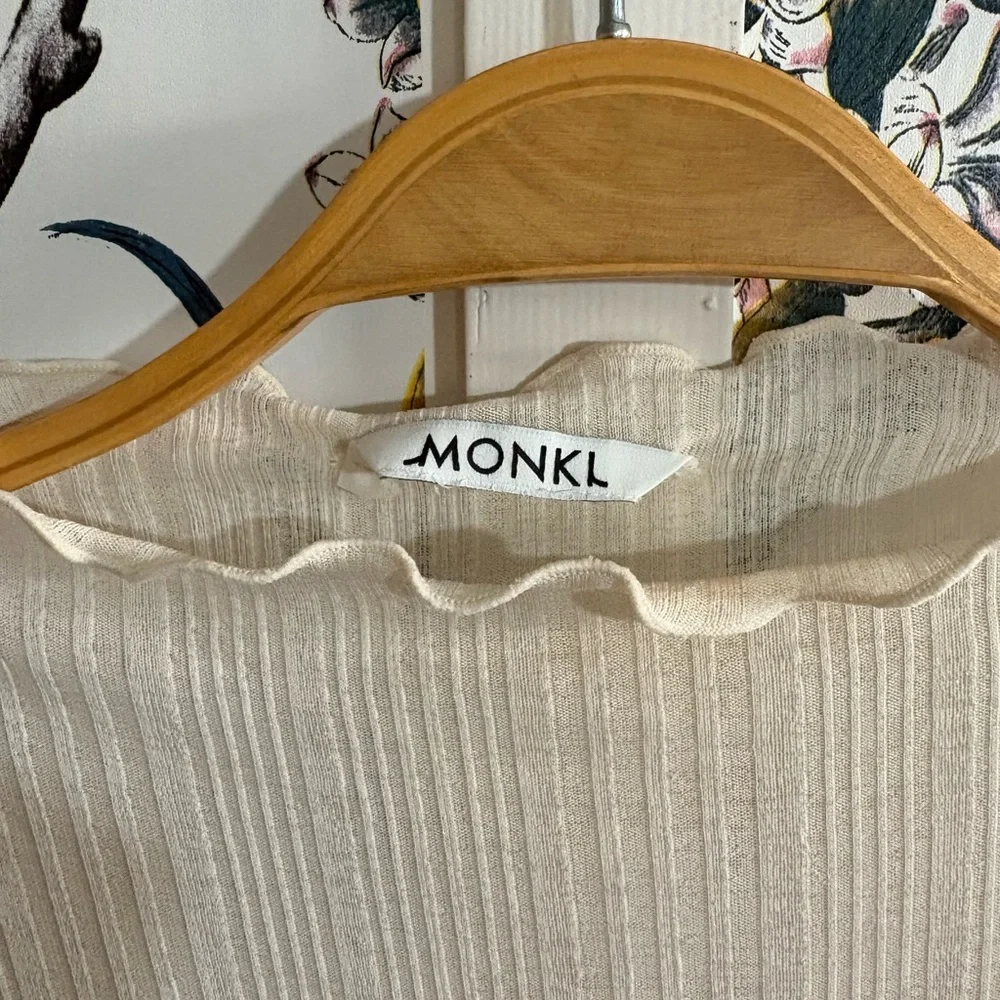 Monki Cream Ribbed Ruffled Blouse - Picture 3 of 3